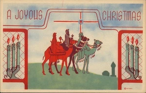 A Joyous Christmas Postcard with Camels - Vintage Holiday Greetings - Picture 1 of 2