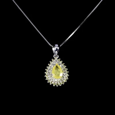 Collar de plata de ley 925 zafiro amarillo pera 7x5 mm joyas de piedras preciosas naturales Foto 1 de 4