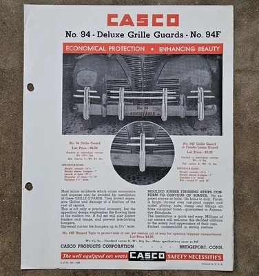 CASCO Vintage 1939 Distribuidor Folleto Accesorio DeLuxe PROTECTOR DE PARRILLA parachoques GM chevy Foto 1 de 4