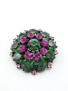 Vintage Green, Purple, And Pink Jappaned Brooch - Picture 1 of 7