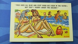 Saucy Comic Postkarte 60er Jahre Eis Lolly Big Boobs Bikini Anspielung Schwimmen - Bild 1 von 2
