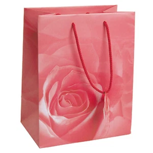 Glossy Paper Pink Rose Gift Tote Bag Rope Handle 20 Pack 3" x 2" x 3.5" - Picture 1 of 3