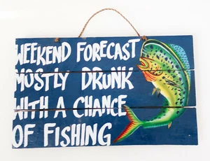 Funny Blue & Cream Rustic Fish Fishing Wooden Hanging Plaque Sign Humorous Gift - Picture 1 of 3