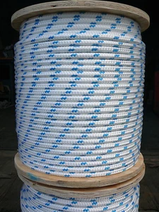 NovaTech XLE Halyard Sheet Line, Dacron Sailboat Rope 3/8" x 77' White/Blue - Picture 1 of 3