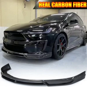 Parachoques delantero alerón labial divisores reacondicionamiento para Tesla Modelo X 2022-2024 CARBONO REAL - Imagen 1 de 10