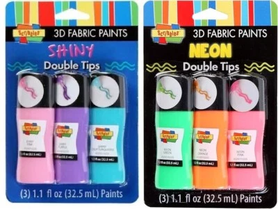 Lote 2 Pintura de Tela 1 NEÓN 1 BRILLANTE 3D Garabatos 6 Puntas Dobles Ropa Arte Artesanía Foto 1 de 3