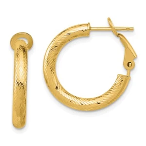 10k Yellow Gold 3x15 Diamond-cut Round Omega Back Hoop Earrings 2.01g for Mom - Picture 1 of 4