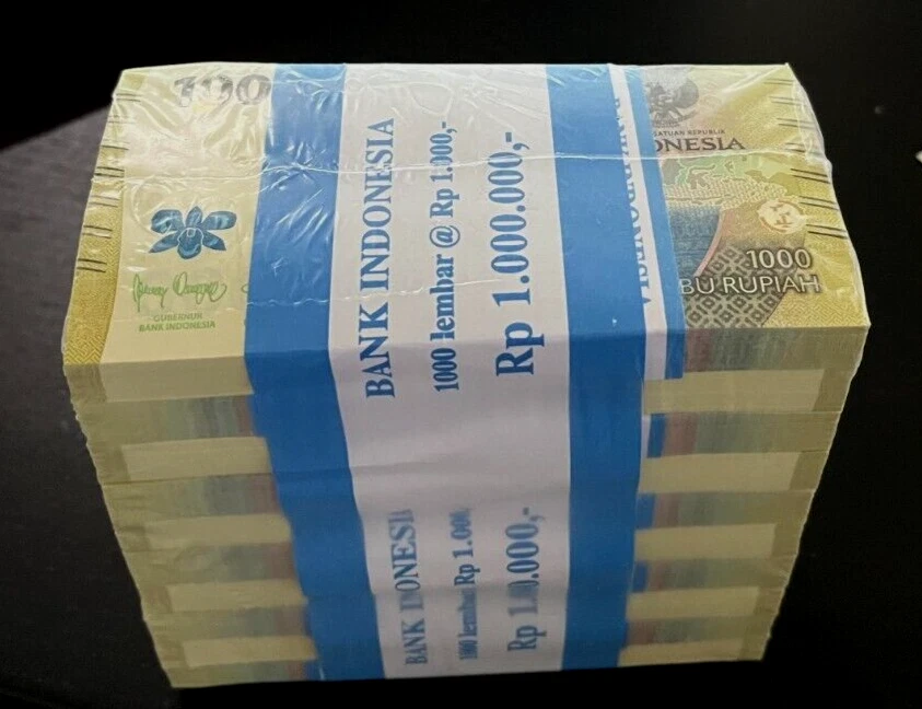 INDONESIA 1000 RUPIAH P-162 2022 x 1000 Pcs Lot New Design BRICK Bundle IDR NOTE - Image 1 of 4