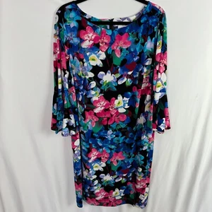 Calvin Klein Womens Dress Size 20W Floral Print 3/4 Bell Sleeves - Picture 1 of 7