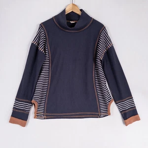 West + Wild Top Shirt Size Large Navy Blue Stripe Waffle Knit Mock Neck Casual - Picture 1 of 8