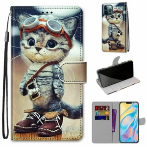 3D Cat Flip Wallet Phone Case For Samsung S8 S9 S10 S20 S21 Note 20 A01 A30 A21 - Picture 1 of 12