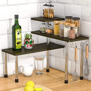 Küche Eckregal Arbeitsplatte Organizer - 3 Ebenen Bambus und Metall Küche Zimmer - Bild 1 von 4