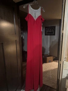 La Femme 22527 Red Illusion Neckline Jersey Gown Dress sz 6 NWT SALE! - Picture 1 of 3