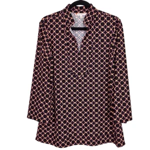 Jude Connally Jude Cloth Tunic V Neck Top Black Geometric Circle Link Size Large - Picture 1 of 8