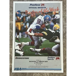 Póster de la semana vintage 1987 de los Broncos Vs Packers Peerless Tyre Gene Lang - Imagen 1 de 2