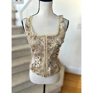 Vintage Y2K Fairy Whimsygoth Regency Creme Spitze Blumen Rüschen Korsett - Bild 1 von 7