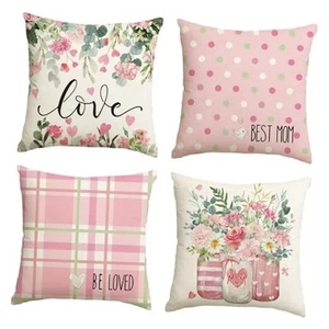 Mother's Day Pink Throw Pillow Cover, 18 x 18 Inch Vases Flower Gift for Mum - Picture 1 of 7