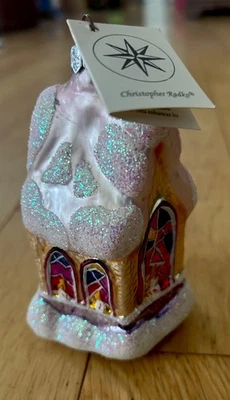 Christopher Radko IGLESIA DE MISA DE MEDIANOCHE Navidad 5" Adorno 95-913 ~ Techo Rosa Foto 1 de 4