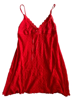 EBERJEY Chemise Slip Dress Christmas Lingerie Women S Red Mesh Lace Stretch Rare - Image 1 of 4