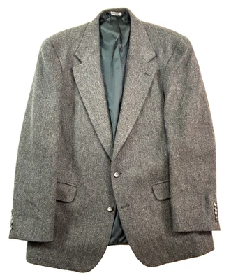 Vintage 90s Gray Herringbone Tweed Blazer 44R blazer jacket sport suit coat usa - Image 1 of 4