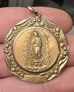 Antiker doppelseitiger Anhänger 10k Rotgold Jungfrau Maria von Guadalupe & Jesus 8,7g - Bild 1 von 7