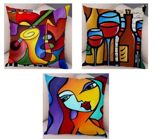 Picasso inspirierte quadratische Kissenbezüge abstraktes Gesicht Weinhorn 18"x18" - Bild 1 von 8
