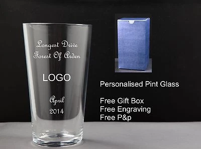 PERSONALISED PINT GLASS Personalisiertes Pintglas, Golfgeschenk, längste Antriebstrophäe