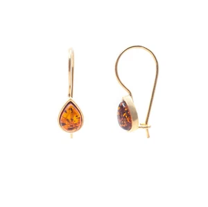 Teardrop Amber Earrings Gold Plated Silver Earrings Natural Amber Unique Gift - Picture 1 of 9