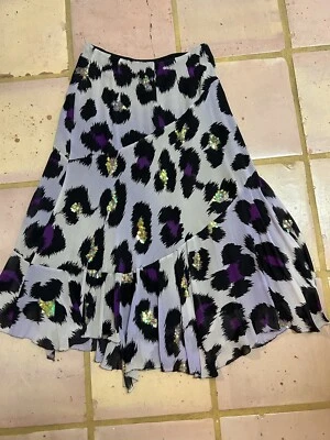 Falda Nicole Miller NY Seda Larga Lentejuelas Adorno Morado Ondulado Sexy Cremallera Forrada 10 Foto 1 de 4