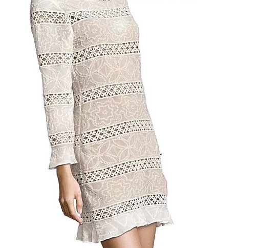 OFF WHITE Nuovo mini abito Anthropologie Tracy Reese balzato avorio pizzo uncinetto perline taglia S