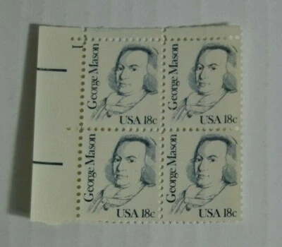 George Mason 18 cents Plate Block of 4 Scott# 1858 - 1980-85 Great Americans -  - Image 1 of 4