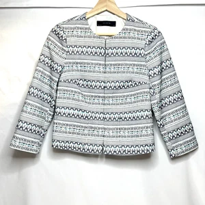 Chaqueta Blazer The Limited Boucle XS Traje Azul Rayas Bordado Tapiz - Imagen 1 de 13