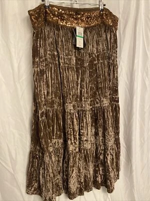 Falda larga de terciopelo con cuentas BCBG NUEVA CON ETIQUETAS-L Foto 1 de 3