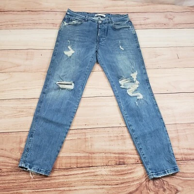 Zara Jeans Womens 34 Blue Skinny Medium Wash Denim Distressed Ladies 33x29 * - Image 1 of 4