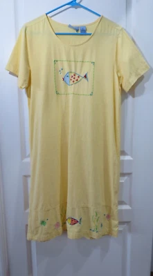 Vestido Pullover Jane Ashley 100% Algodón Amarillo Playa Bordado Manga Corta M Foto 1 de 4