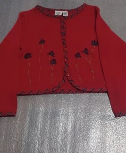 Green Dog Girl’s Red rose Cardigan Button-up Sweater  Vintage Size 8 - Picture 1 of 6