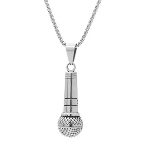 Mens and Womens Microphone Necklace Stainless Steel Music Pendant Punk Rock Neck - Picture 1 of 7