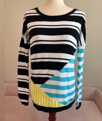 Volcom Women’s Sweater Vibrant Color Block Striped Pullover Cotton Knit Small - Image 1 of 3