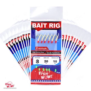 20pks Size 8 Fish WOW! Sabiki Bait Rig Premium Piscatore Fish Skin Glow Beads - Picture 1 of 3