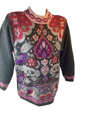 Petite Sophisticate Women L Gray Pink Tunic Sweater Vintage Granny Core - Image 1 of 4