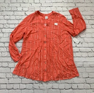 Time and Tru Maternity Shirt Women's M (8-10) Pink-Orange Button-Up Nursing - Picture 1 of 20