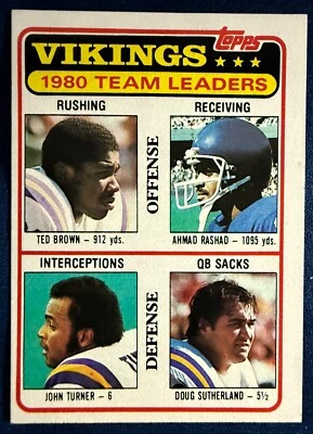 1981 TOPPS #432 TED BROWN, AHMAD RASHAD, JOHN TURNER, DOUG SUTHERLAND VIKINGS - Image 1 of 2