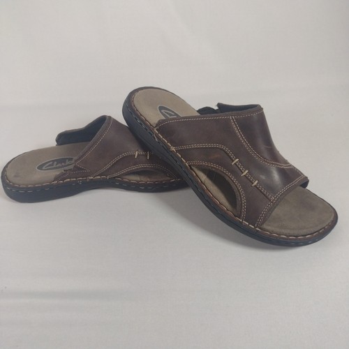 Sandali da uomo marroni Clarks taglia 8M in pelle 79249 slip on usati