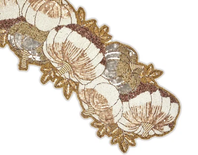 Beaded Pumpkin Table Runner, Halloween Table Runner, Fall Tableware 13X36 In - Image 1 of 4