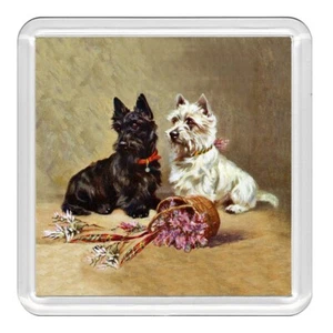 Scottish & Westie Terrier Dogs Dog Acrylic Coaster Novelty Drink Cup Mat Gift - Picture 1 of 1