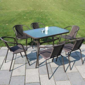 Garden Table and Chairs Garden Patio Dining Table w/ Parasol Hole - Picture 1 of 38
