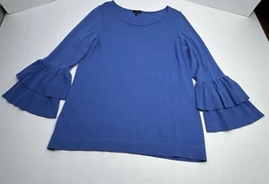 Blusa Talbots para mujer grandes con volantes en capas mangas azules elásticas - Imagen 1 de 7