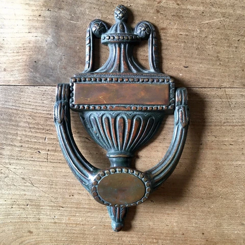 LARGE Victorian Brass Urn Door Knocker Antique Patina Hardware - FULLY RESTORED Cover