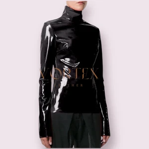 Black Leather Top For Women's Genuine Lambskin Leather Top Classic Style - Picture 1 of 2