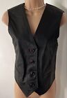 Size 12 Classic Woman Black Lined  Real Leather Gilet Waistcoat With Pockets